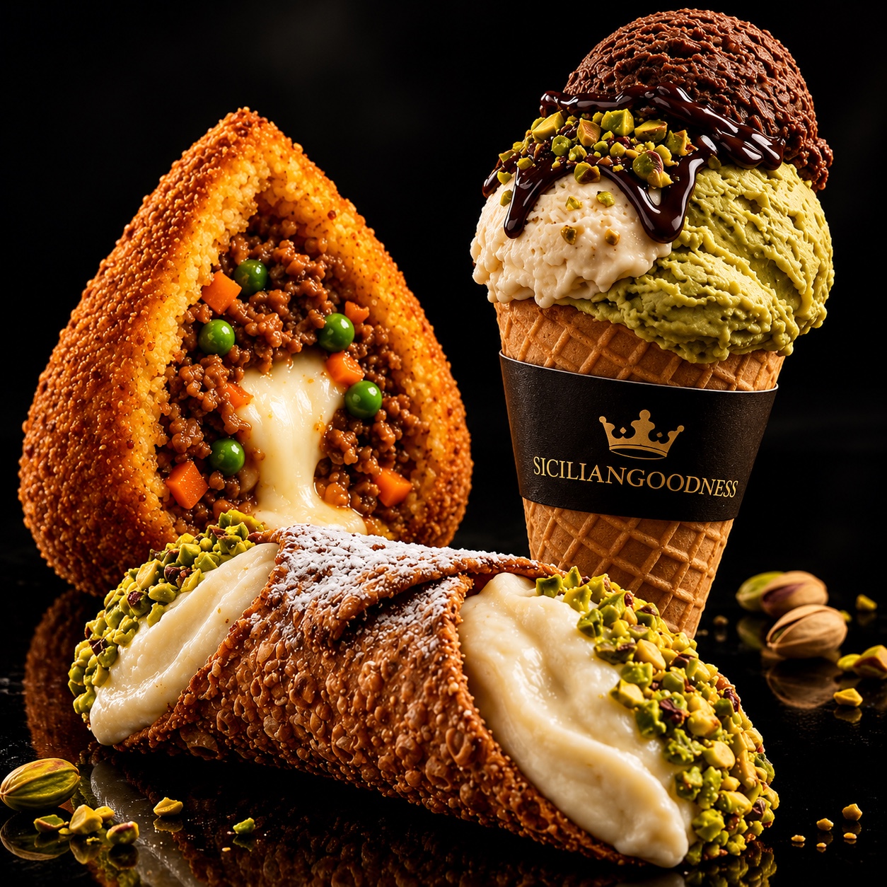 Arancino, cannolo e gelato Sicilian Goodness