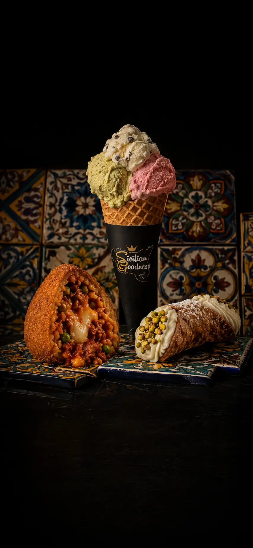 Arancino, cannolo e gelato Sicilian Goodness